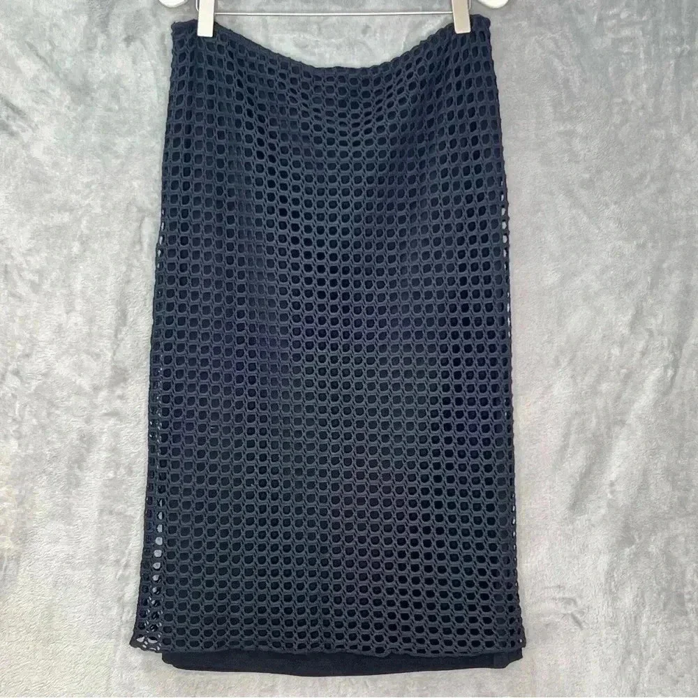 Pete Juniper Double Layer Open Weave Black Pencil Skirt Modal Beachy Sz Large
